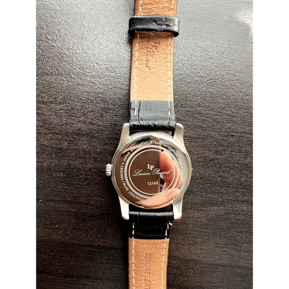 Lucien  Piccard watch, round dial face, black leather strap, calendar - Picture 4 of 7